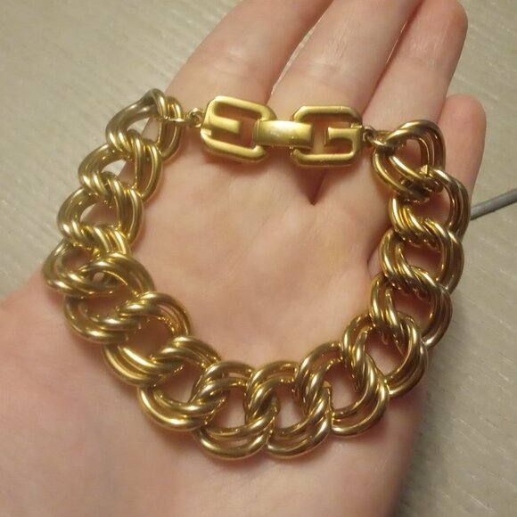 Givenchy Vintage 18k gold-plated Double Chunky Gold Chain Bracelet - Picture 1 of 10